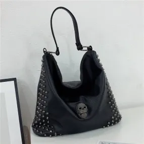 Punk skull women Shoulder Bags Large capacity Fashion Rivet ladies handbag black PU Leather female hobos Crossbody bags bit tote