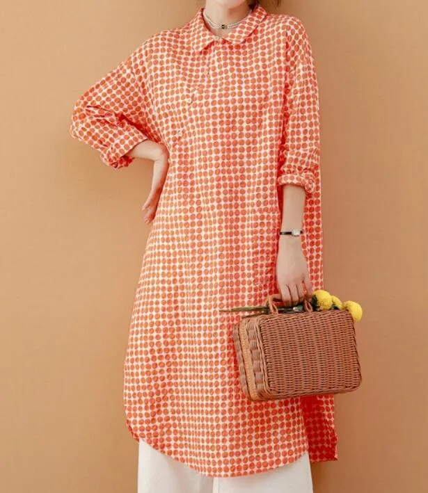 Red Checked Women Dresses Ramie Casual Spring Linen Women Dresses MN97215