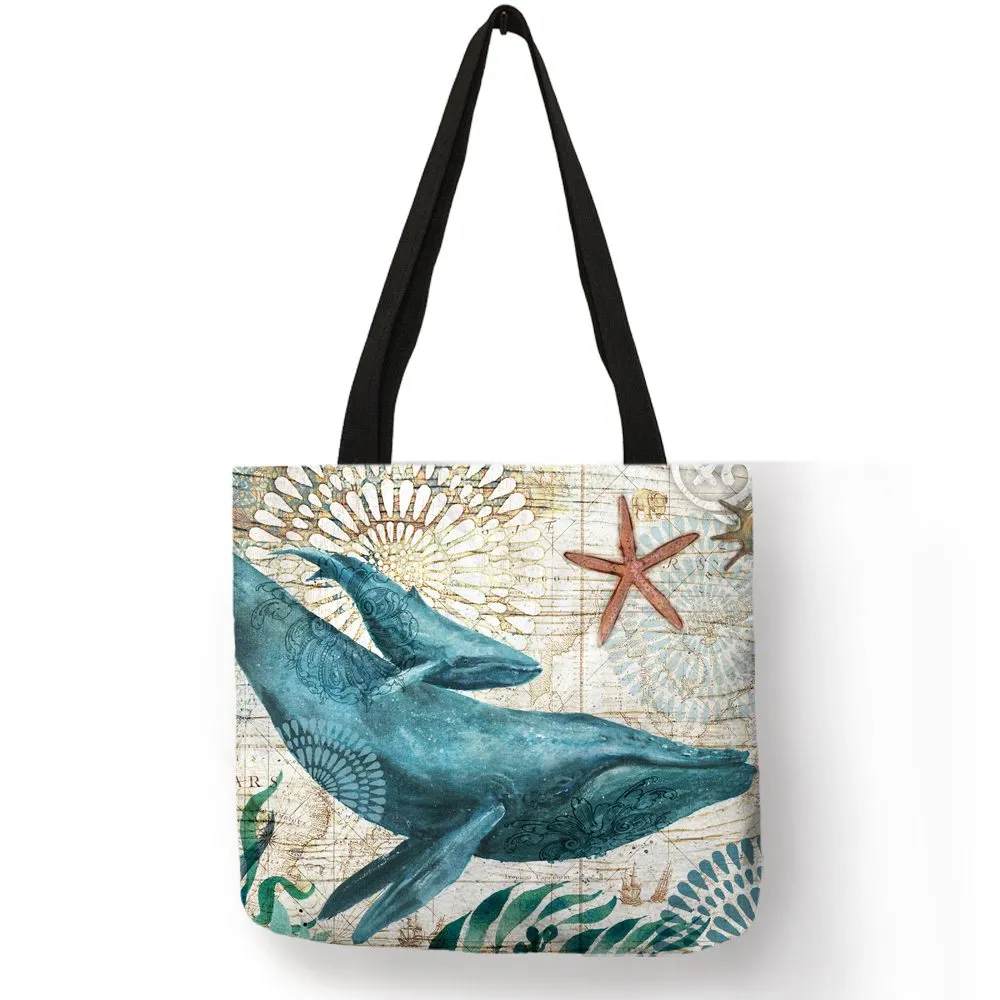 Reusable Eco-Friendly Deep Sea Creatures Tote Bags