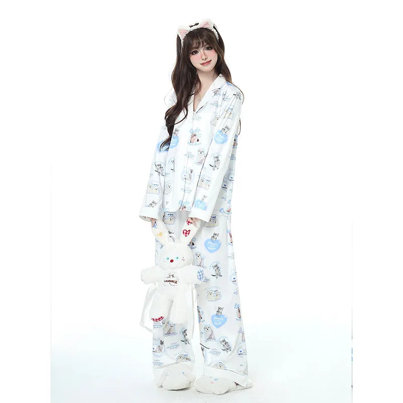 Sweet Girly Style Cute Kitten Print Pajama Set