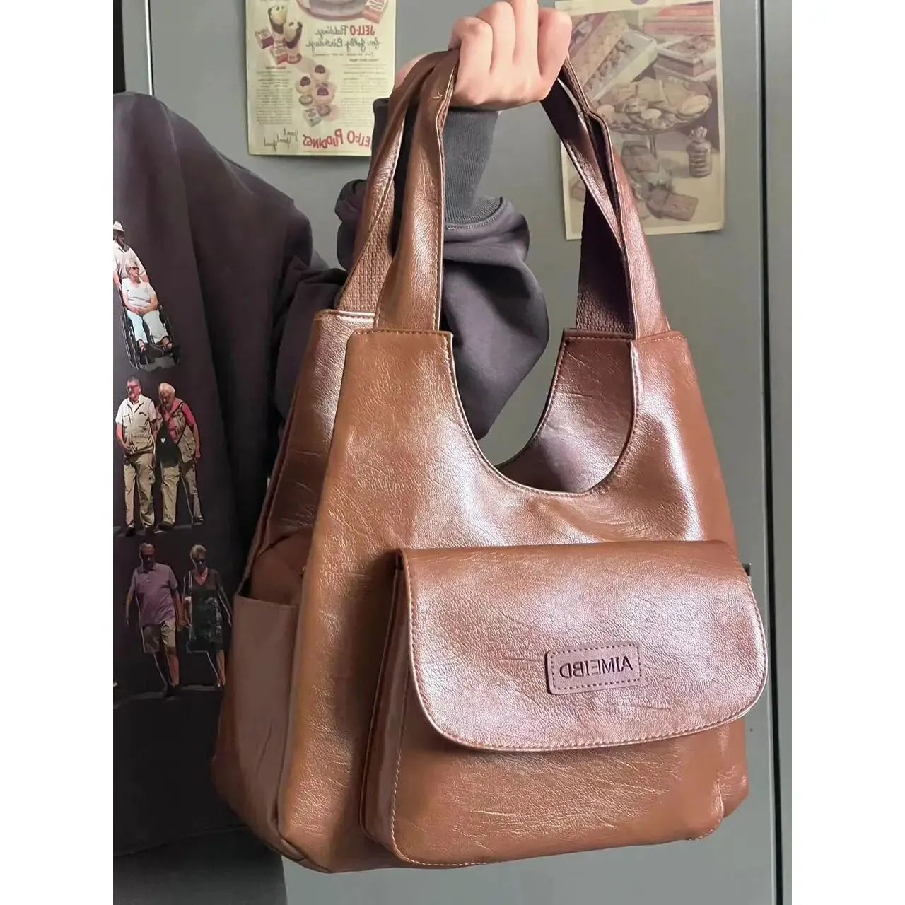 TAVIMART  -  American Retro Tote Bags For Women Leather Handbags Trend 2024 Niche Design Brown Student Large Capacity Shoulder Hand Bag