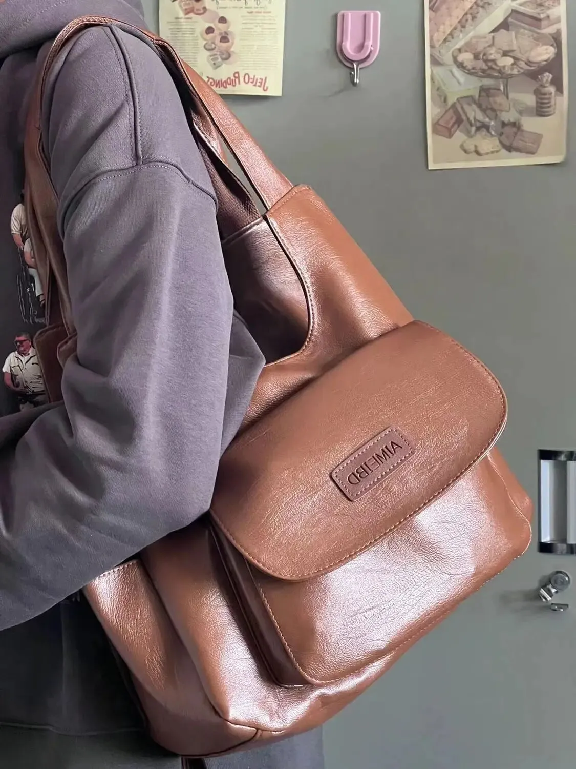 TAVIMART  -  American Retro Tote Bags For Women Leather Handbags Trend 2024 Niche Design Brown Student Large Capacity Shoulder Hand Bag
