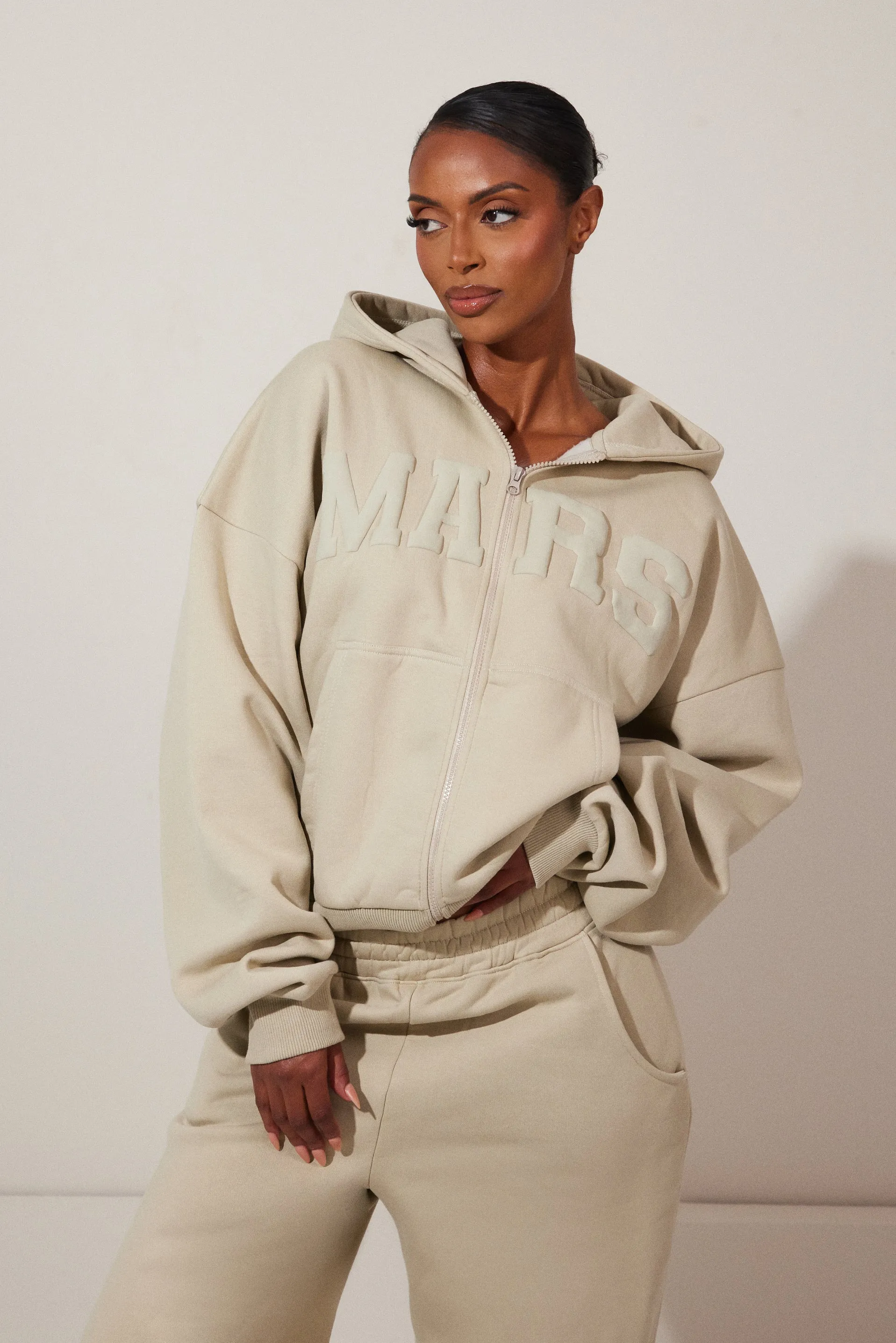 The Graphic Varsity Zip Jacket - Stone