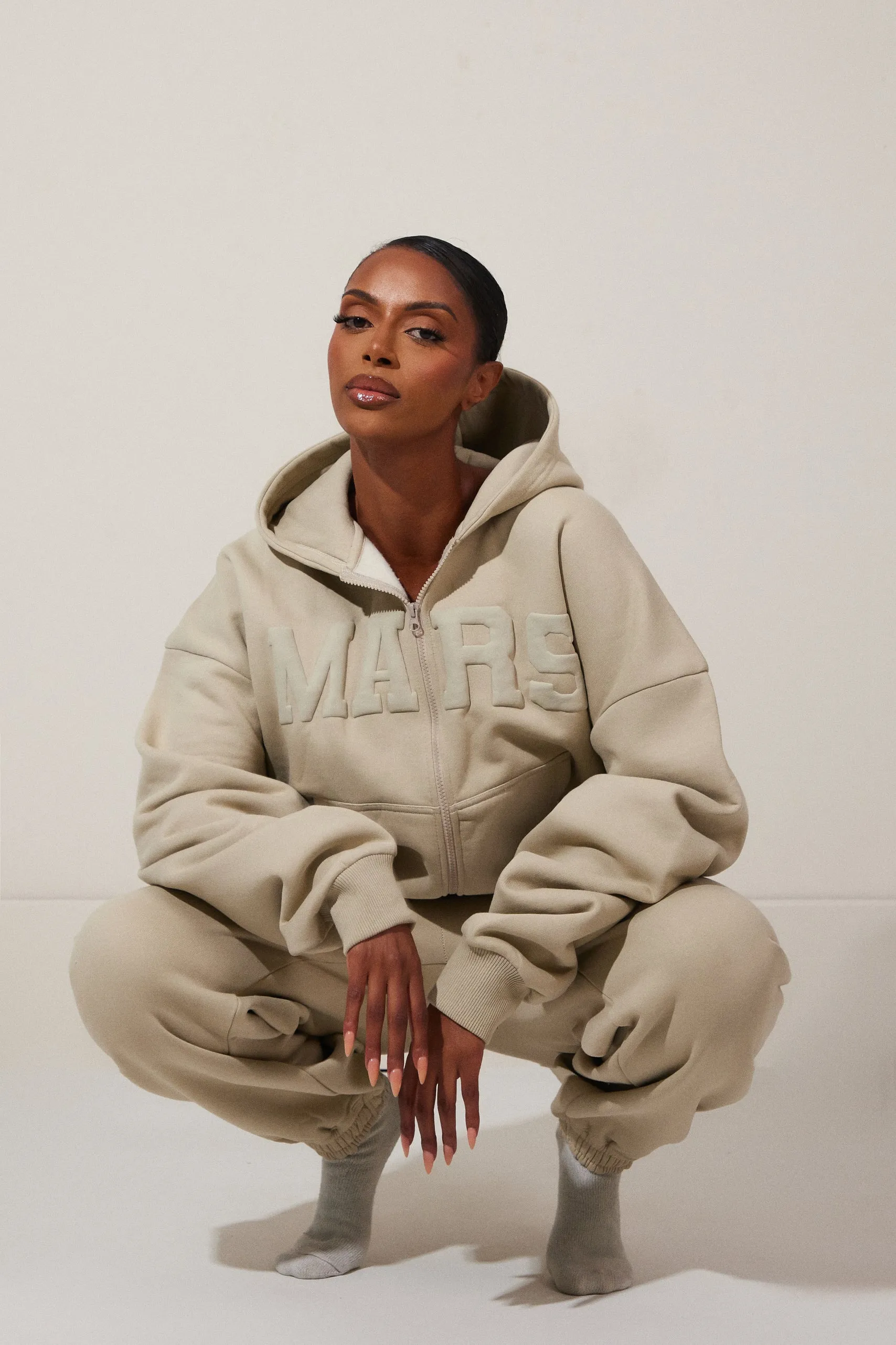 The Graphic Varsity Zip Jacket - Stone