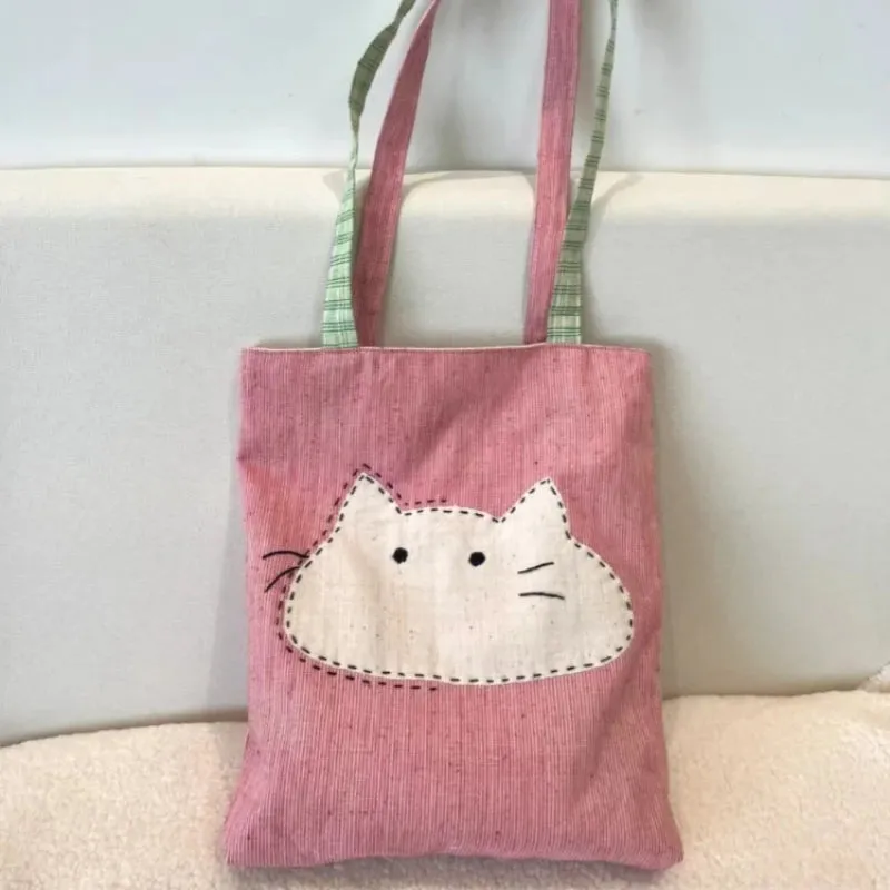 Uakiss Korean All Match Simple Underarm Bags Kawaii Cute Cat Canvas Bag Women Casual Y2k Aesthetic Shoulder Handbags Streetwear
