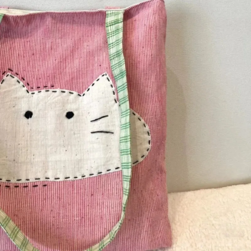 Uakiss Korean All Match Simple Underarm Bags Kawaii Cute Cat Canvas Bag Women Casual Y2k Aesthetic Shoulder Handbags Streetwear