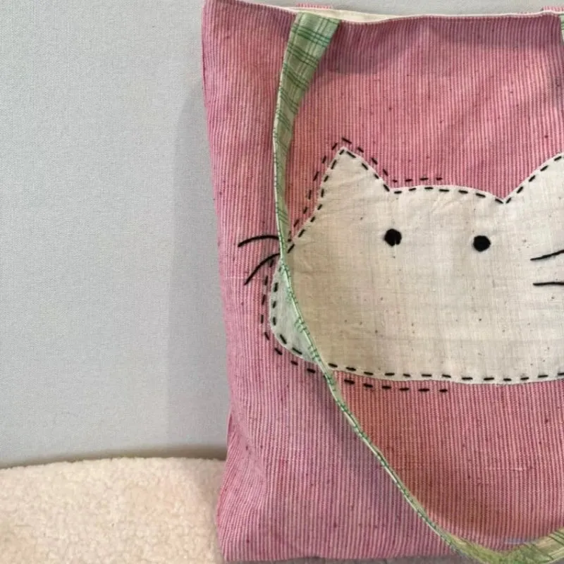 Uakiss Korean All Match Simple Underarm Bags Kawaii Cute Cat Canvas Bag Women Casual Y2k Aesthetic Shoulder Handbags Streetwear