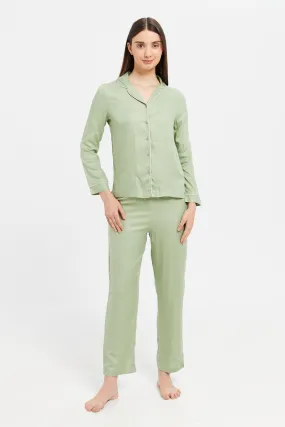 Women Mint Piping Pyjama Set (2 Piece)