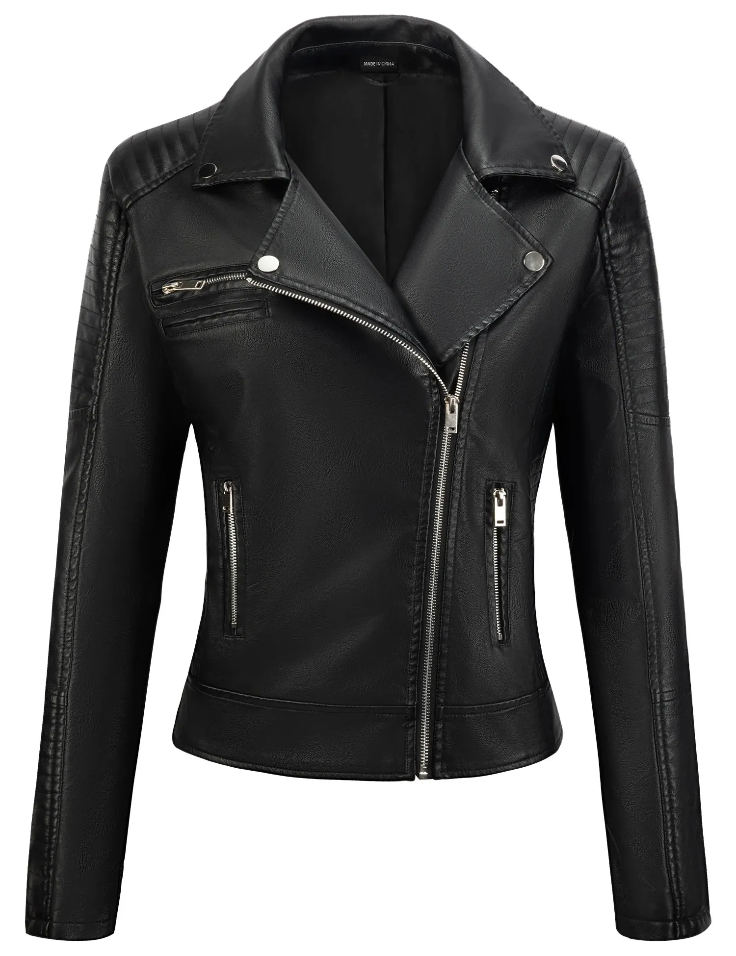 Women's Leather Jacket Black Motorcycle Moto Biker Short Coat