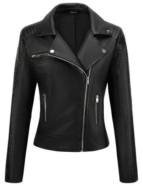 Women's Leather Jacket Black Motorcycle Moto Biker Short Coat