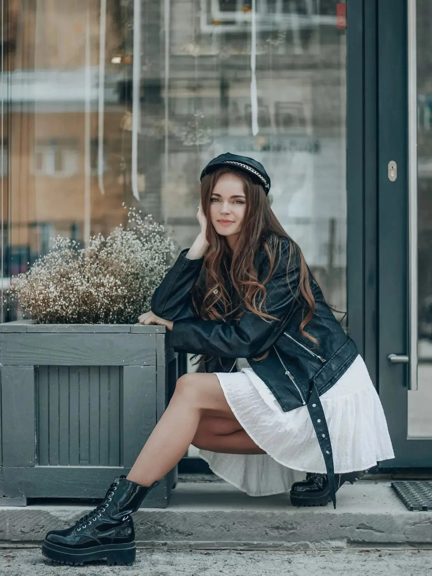 Women's Leather Jacket Black Motorcycle Moto Biker Short Coat
