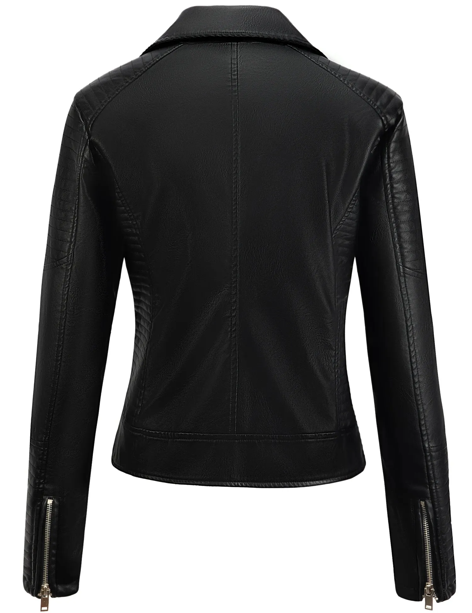 Women's Leather Jacket Black Motorcycle Moto Biker Short Coat