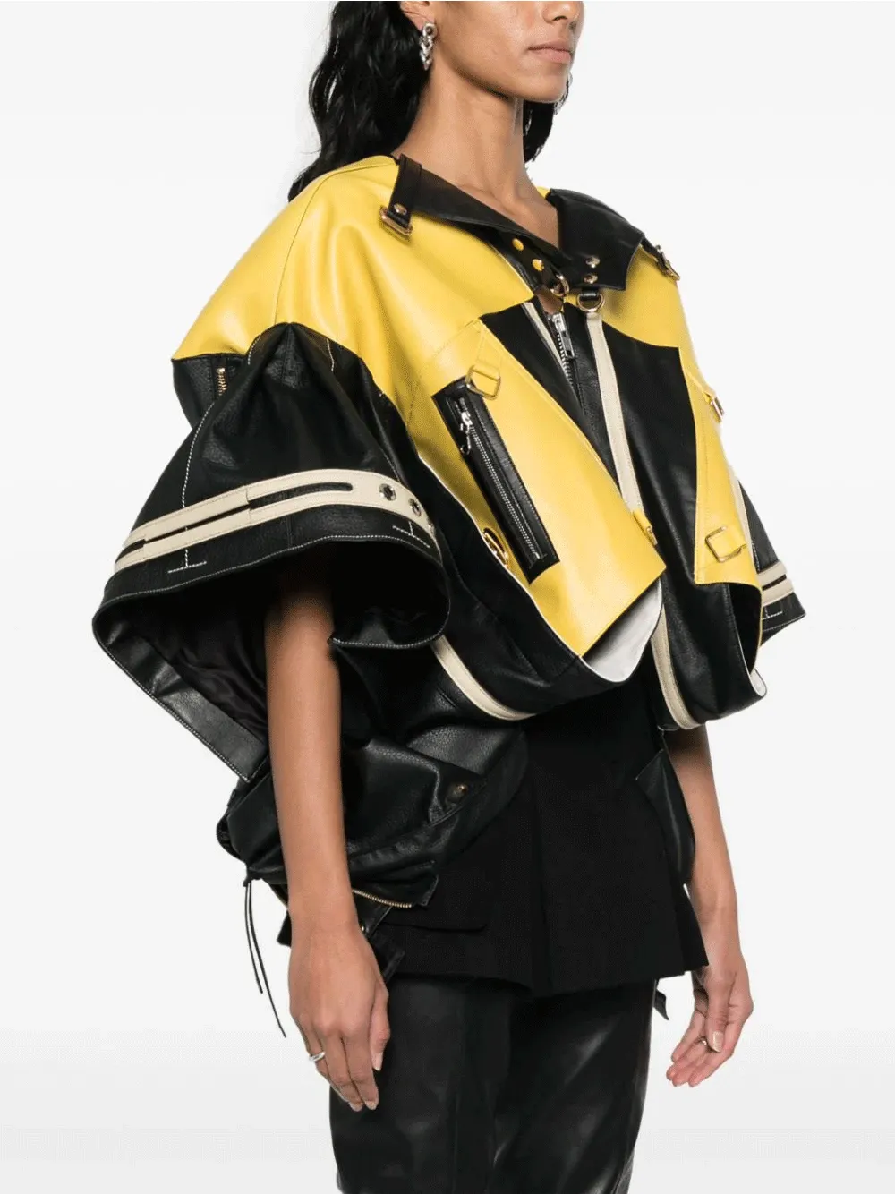 Yellow Panel Leather Sport Jacket