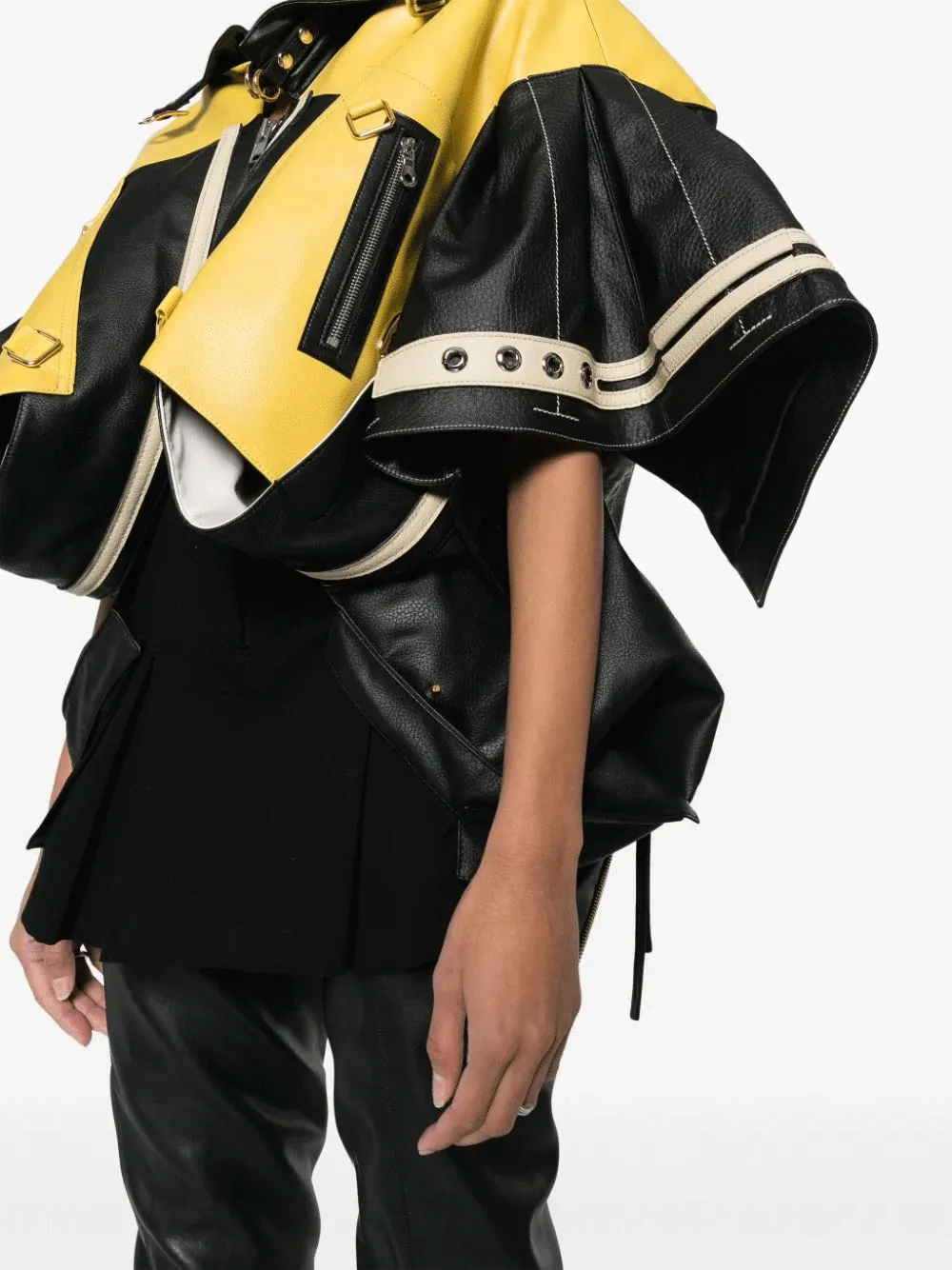 Yellow Panel Leather Sport Jacket