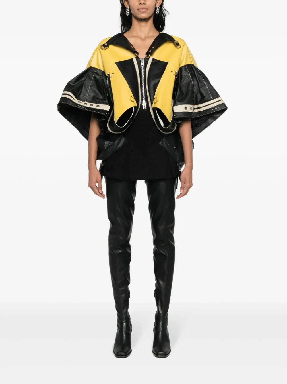 Yellow Panel Leather Sport Jacket